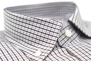 White brown checkered cotton shirt