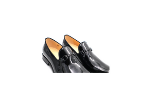 Men’s Black Patent Leather Loafers with Bit Detail